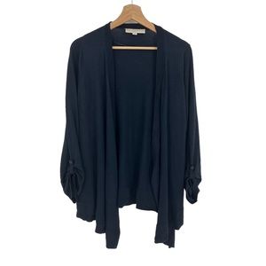 Loft Wool Blend Navy Blue Asymmetrical Cuffed Sleeve Open Cardigan